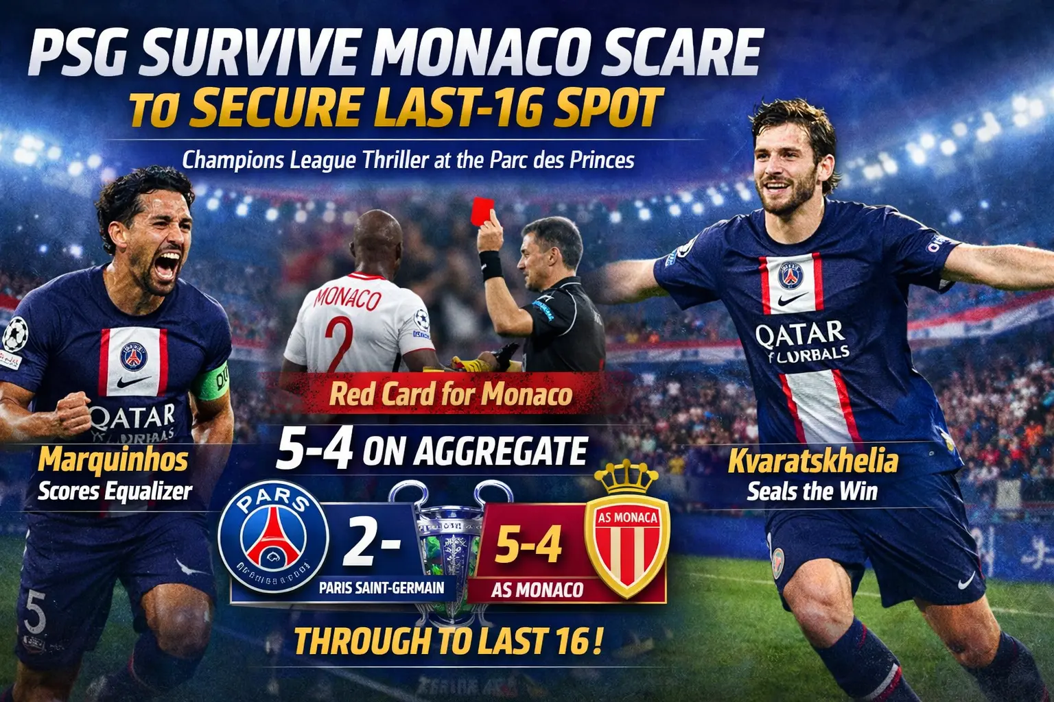 PSG Survive Monaco Scare to Secure Last-16 Spot in Champions League Thriller